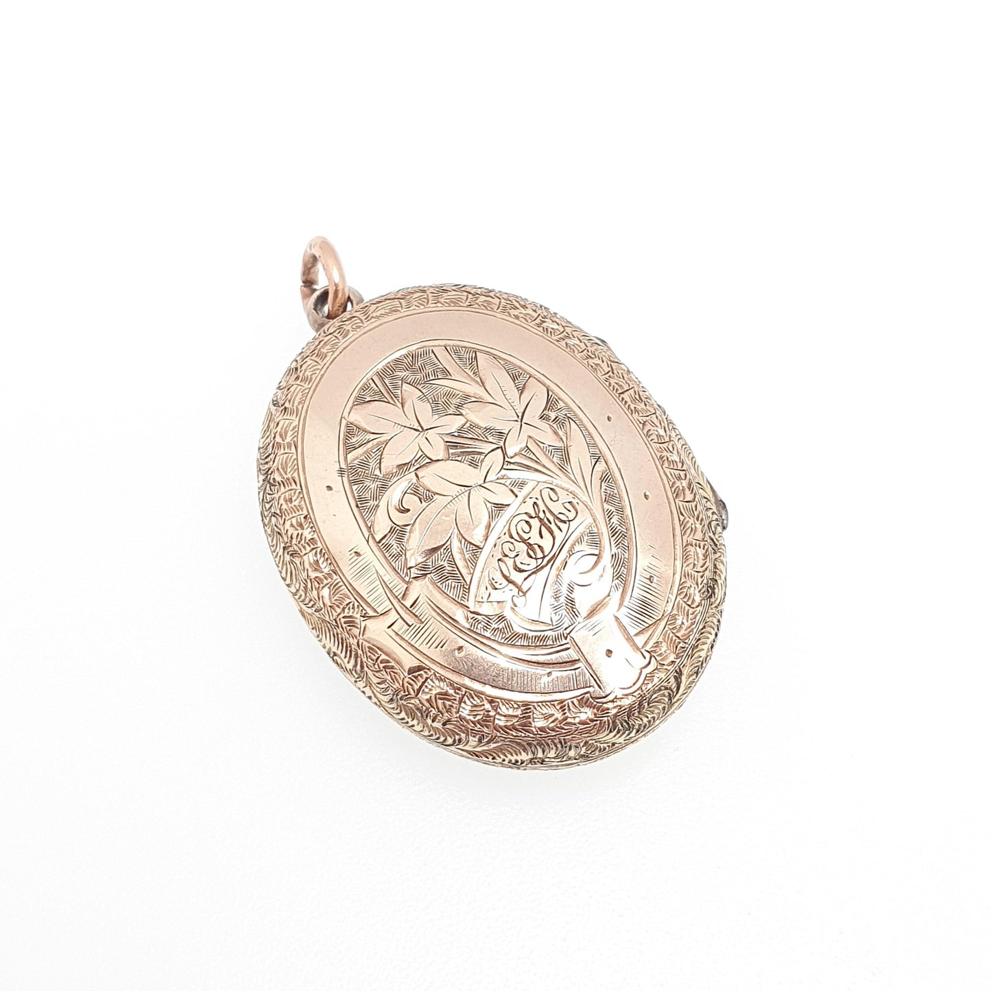 Antique 9ct Rose Gold Locket Oval Victorian Solid 9k 375 Back and Front Hand Engraved Pendant Necklace Jewelry Jewellery