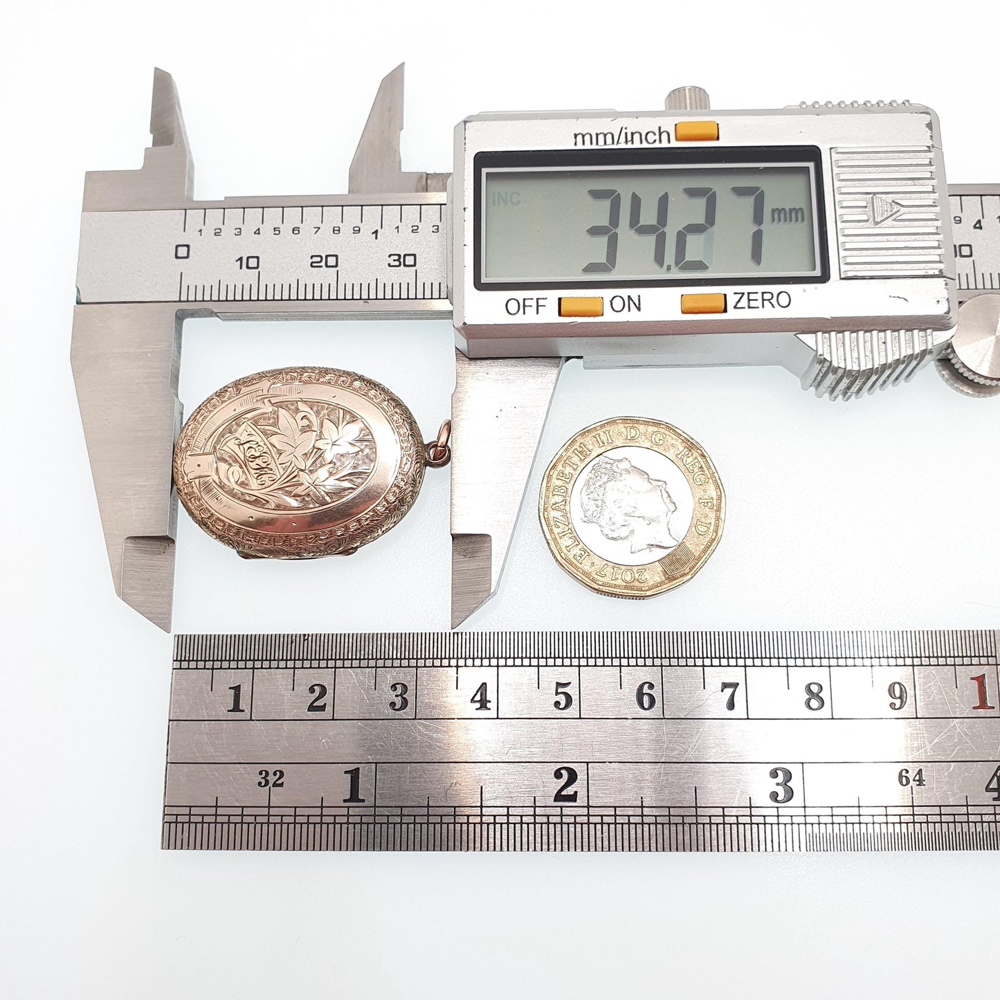 Antique 9ct Rose Gold Locket Oval Victorian Solid 9k 375 Back and Front Hand Engraved Pendant Necklace Jewelry Jewellery