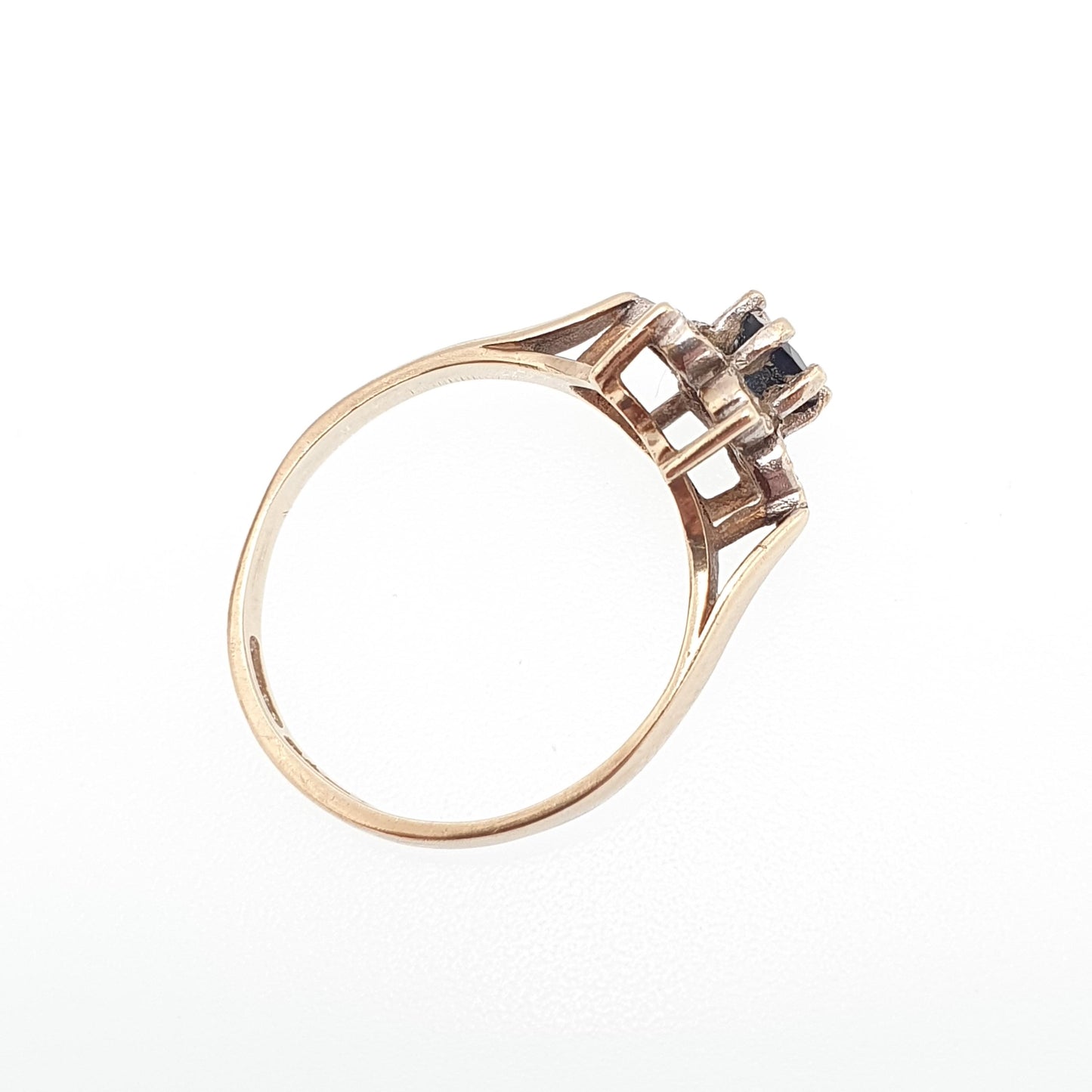 Vintage Sapphire & Diamond 9ct 9k Gold Ring Flower Star Cluster Solid 9kt Genuine Gemstone Retro Jewelry Jewellery