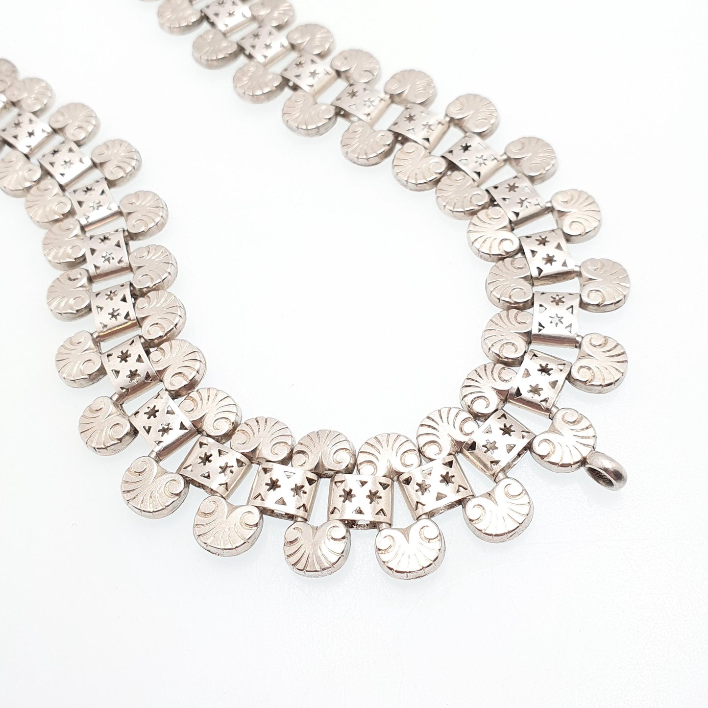 Antique Victorian Solid Silver Collar Necklace Book Chain Bookchain Bead Etruscan Choker Link 42cm 54.76g Vintage Jewelry Jewellery