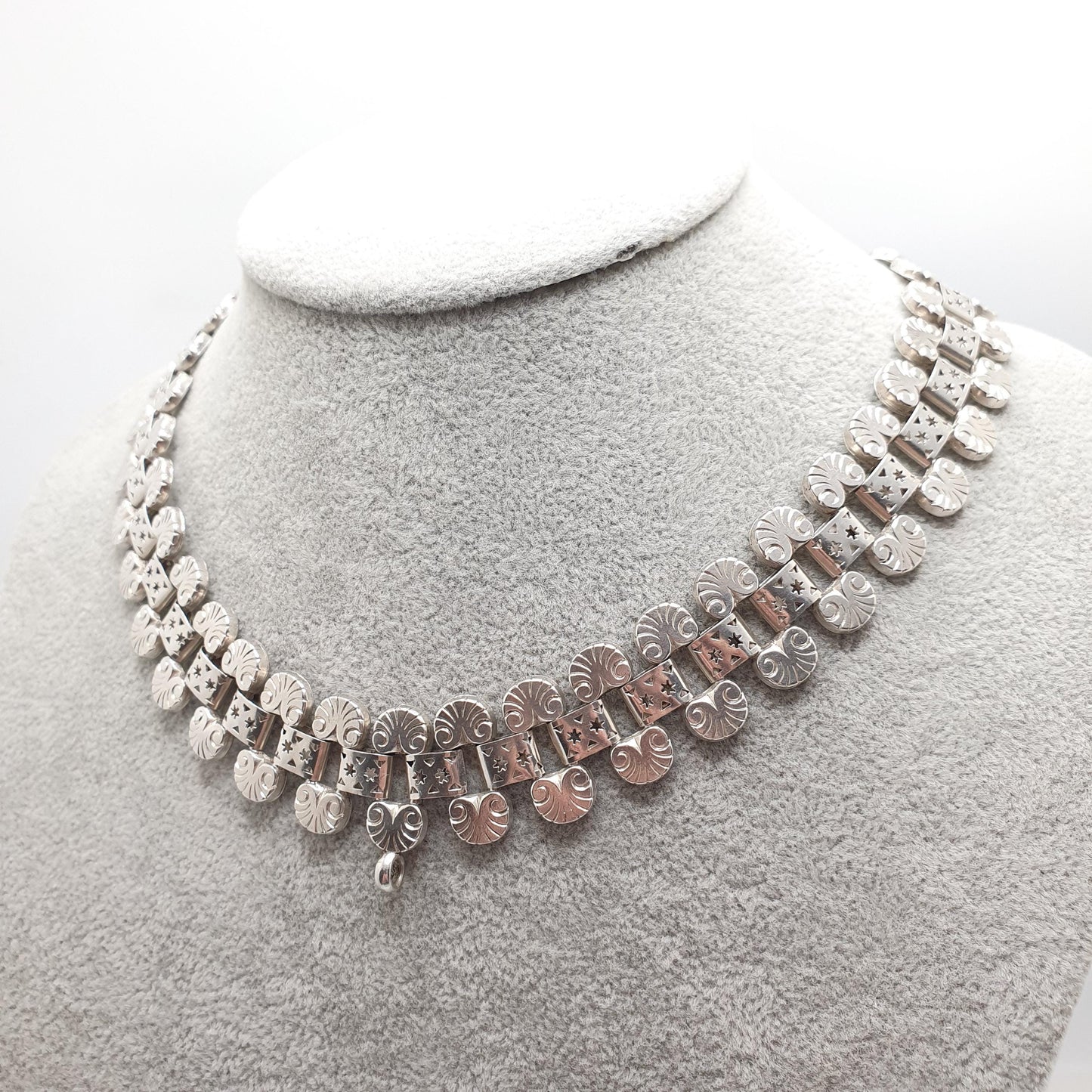 Antique Victorian Solid Silver Collar Necklace Book Chain Bookchain Bead Etruscan Choker Link 42cm 54.76g Vintage Jewelry Jewellery