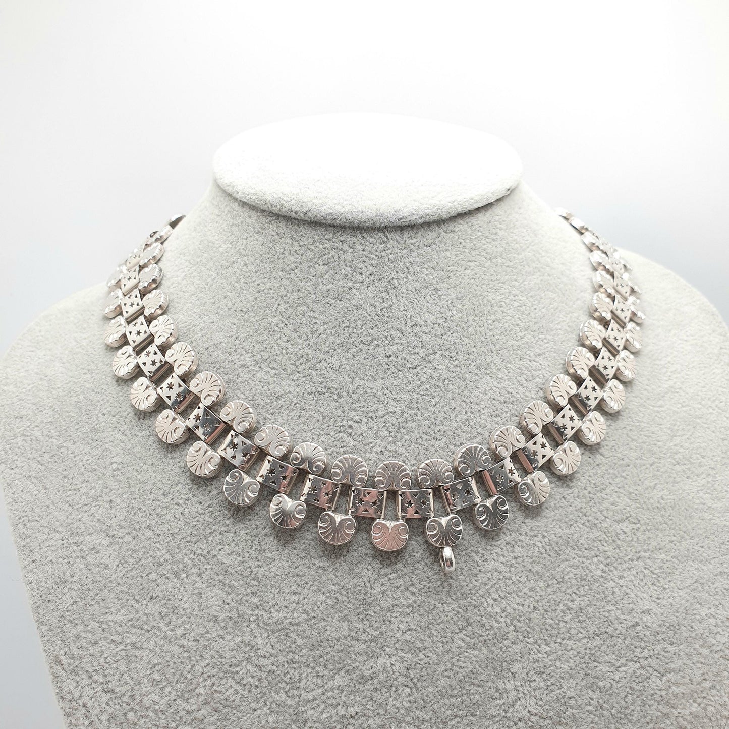 Antique Victorian Solid Silver Collar Necklace Book Chain Bookchain Bead Etruscan Choker Link 42cm 54.76g Vintage Jewelry Jewellery