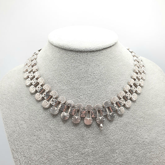 Antique Victorian Solid Silver Collar Necklace Book Chain Bookchain Bead Etruscan Choker Link 42cm 54.76g Vintage Jewelry Jewellery