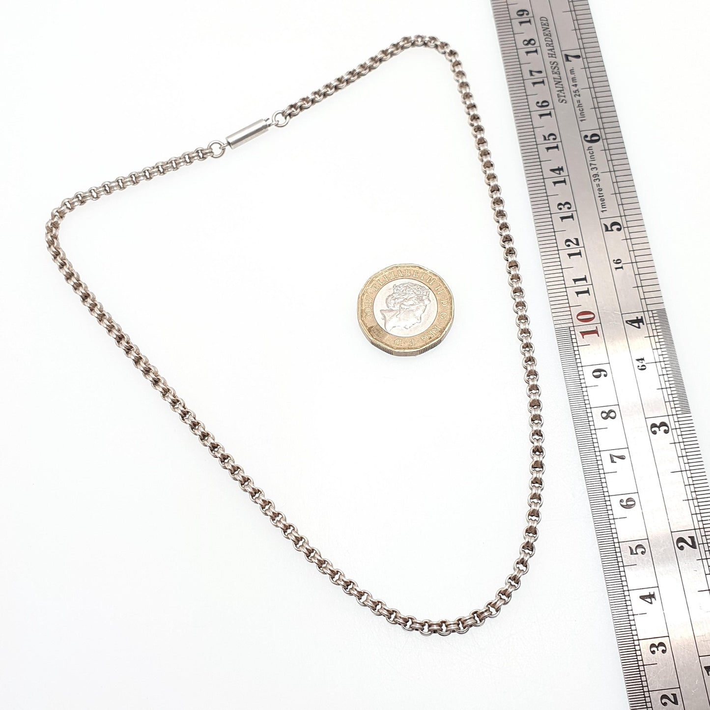 Antique Victorian Solid Silver Belcher Chain Necklace 41cm 16.1" 7.00g Crimped Rolo Links 1800s Vintage Mens Womens Jewelry