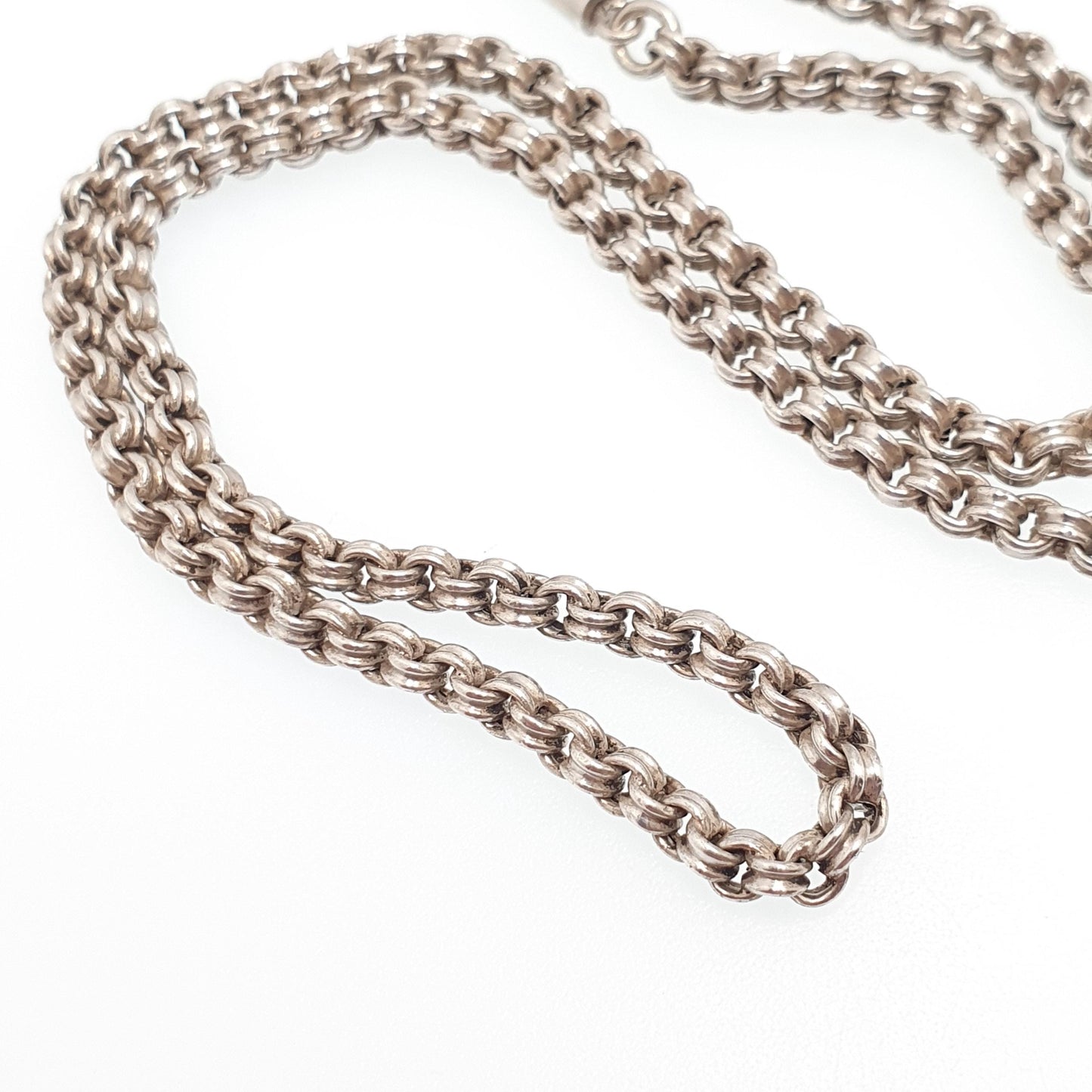 Antique Victorian Solid Silver Belcher Chain Necklace 41cm 16.1" 7.00g Crimped Rolo Links 1800s Vintage Mens Womens Jewelry