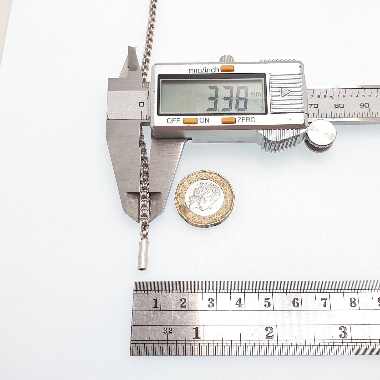 Antique Victorian Solid Silver Belcher Chain Necklace 41cm 16.1" 7.00g Crimped Rolo Links 1800s Vintage Mens Womens Jewelry