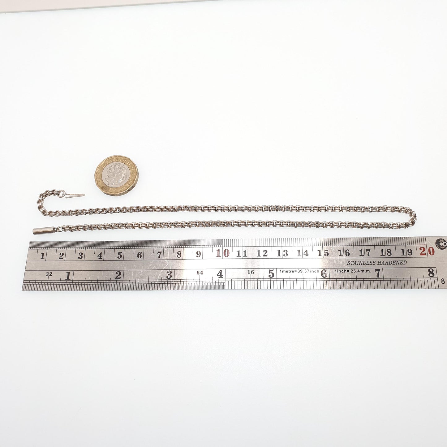 Antique Victorian Solid Silver Belcher Chain Necklace 41cm 16.1" 7.00g Crimped Rolo Links 1800s Vintage Mens Womens Jewelry