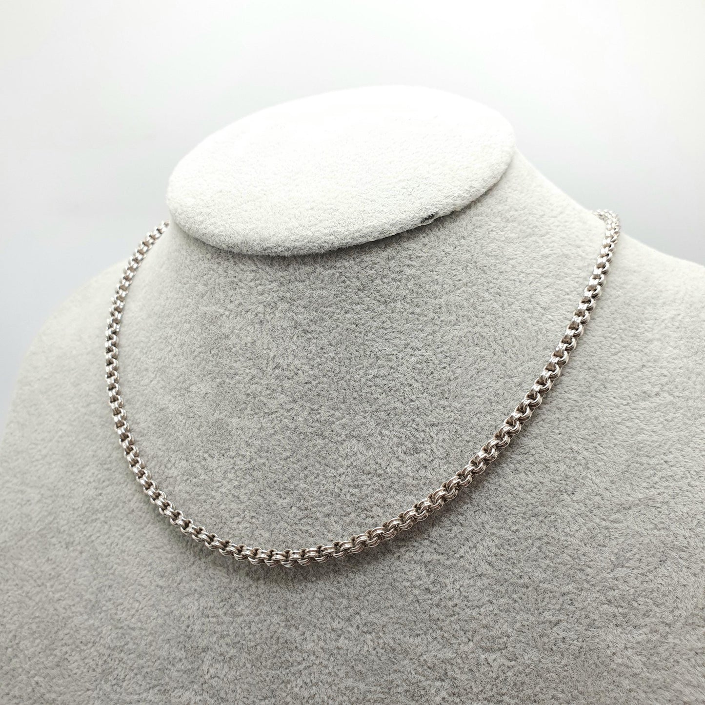 Antique Victorian Solid Silver Belcher Chain Necklace 41cm 16.1" 7.00g Crimped Rolo Links 1800s Vintage Mens Womens Jewelry