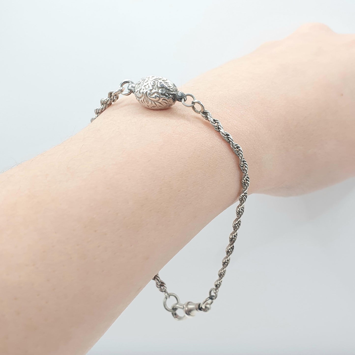 Antique Victorian Sterling Silver Albertina Chain Bracelet Dog Clip Rope Link Women’s Men’s Unisex Jewellery Jewelry 6.73g 22cm