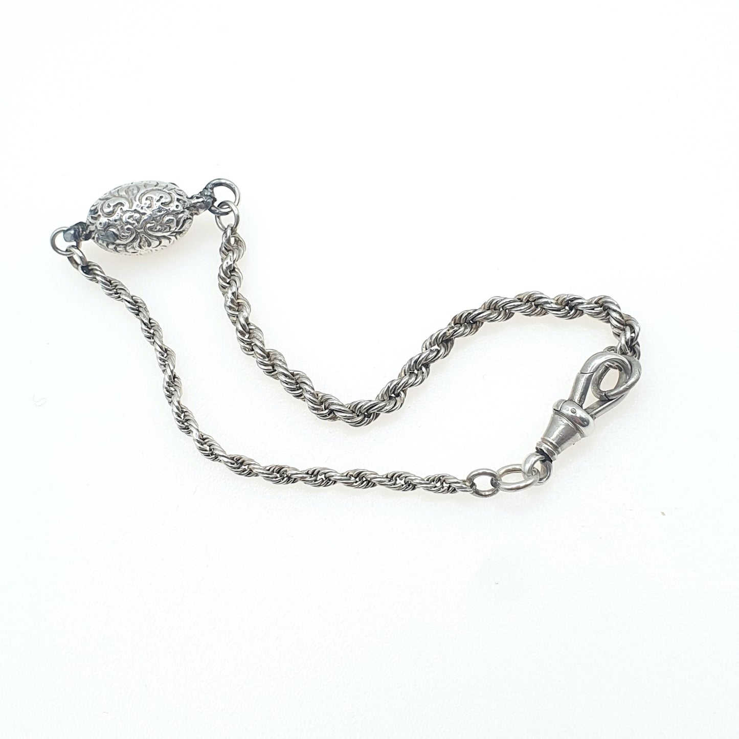Antique Victorian Sterling Silver Albertina Chain Bracelet Dog Clip Rope Link Women’s Men’s Unisex Jewellery Jewelry 6.73g 22cm