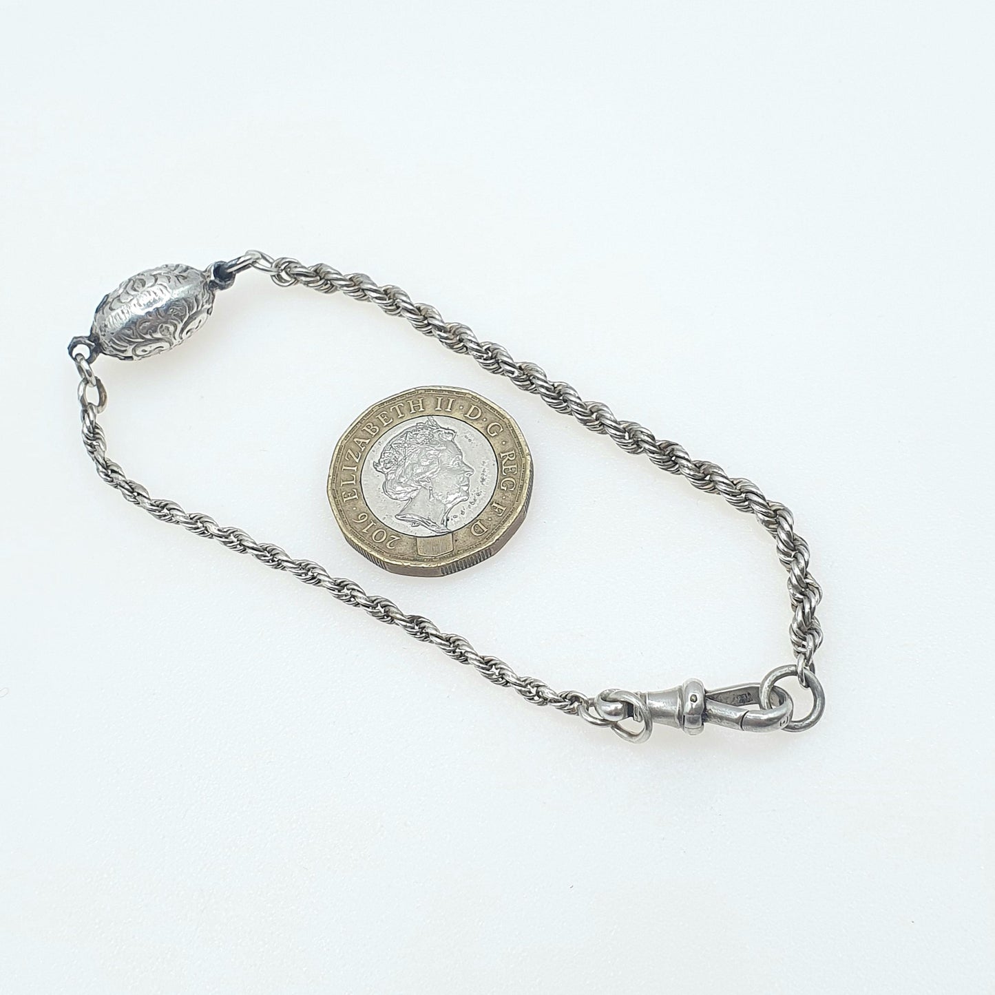 Antique Victorian Sterling Silver Albertina Chain Bracelet Dog Clip Rope Link Women’s Men’s Unisex Jewellery Jewelry 6.73g 22cm