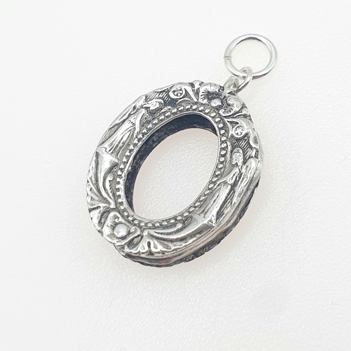 Antique Victorian Solid Silver Locket Angel Embossed Pendant Necklace Guardian Cherub SPARES REPAIRS Vintage Jewelry Jewellery