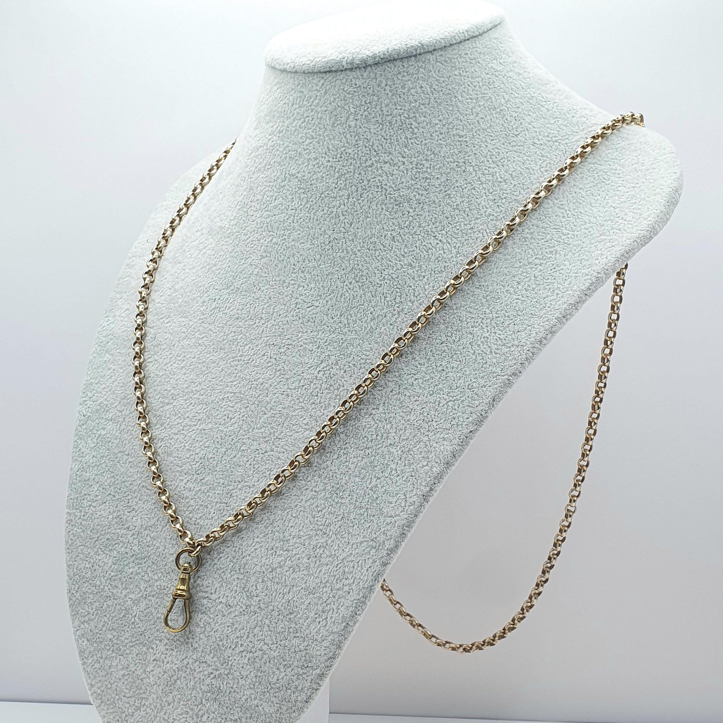 Antique Victorian Rolled Gold Muff Chain Necklace Dog Clip Guard Chain Belcher Link 25.39g 84cm Long Vintage Men’s Women’s Jewellery Jewelry