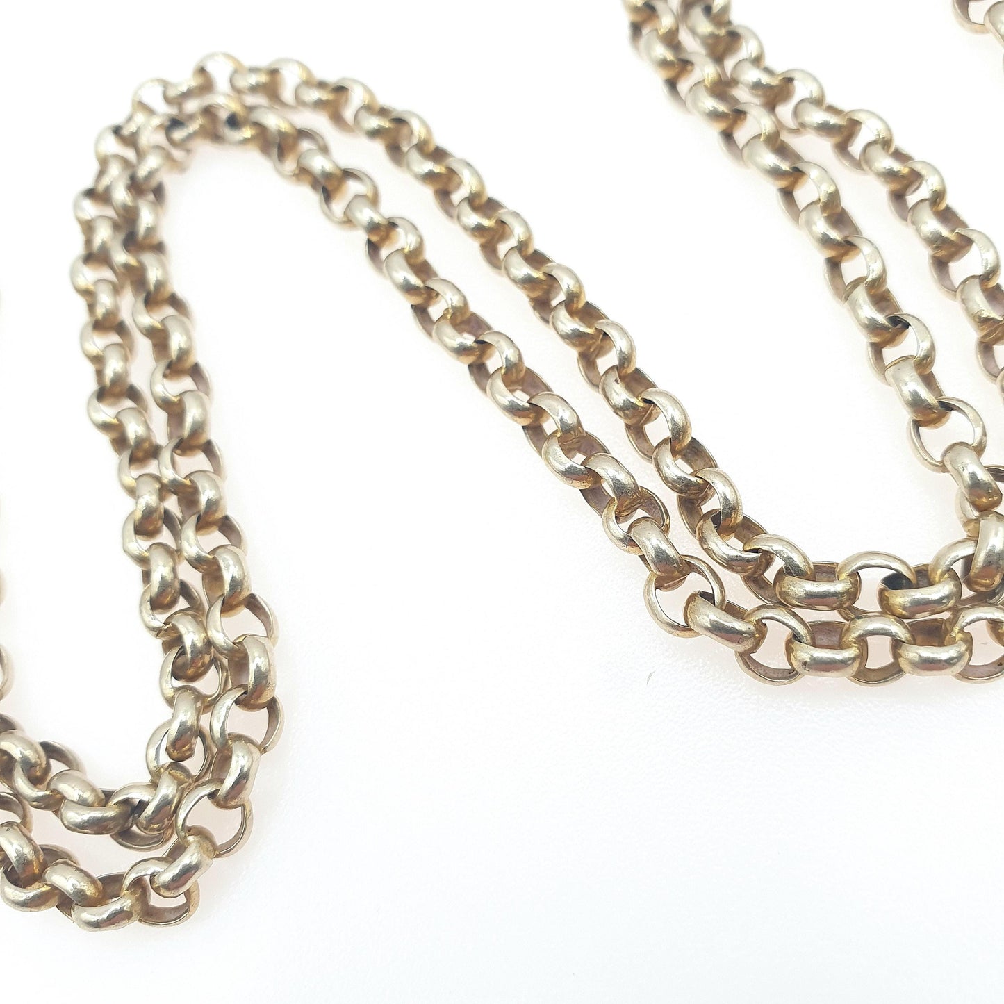 Antique Victorian Rolled Gold Muff Chain Necklace Dog Clip Guard Chain Belcher Link 25.39g 84cm Long Vintage Men’s Women’s Jewellery Jewelry