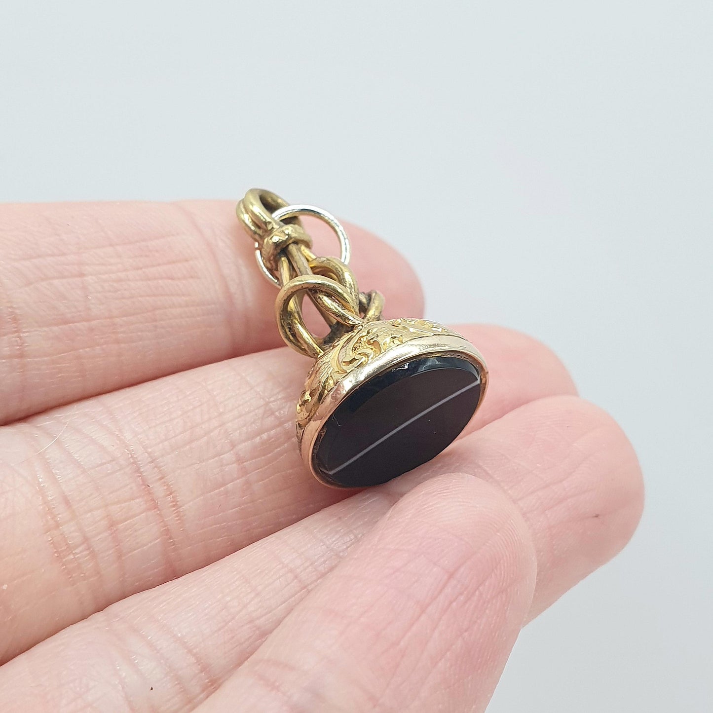Antique Victorian Rolled Gold Agate Seal Fob Pendant Chased and Knot Genuine Humbug Gemstone Gold Filled Jewellery Jewelry