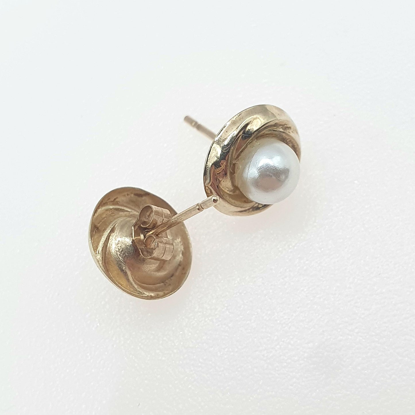 Vintage 9ct Gold Simulated Pearl Stud Earrings Solid 9k 375 White Pearls Retro Womens Vintage Jewelry Jewellery Bead
