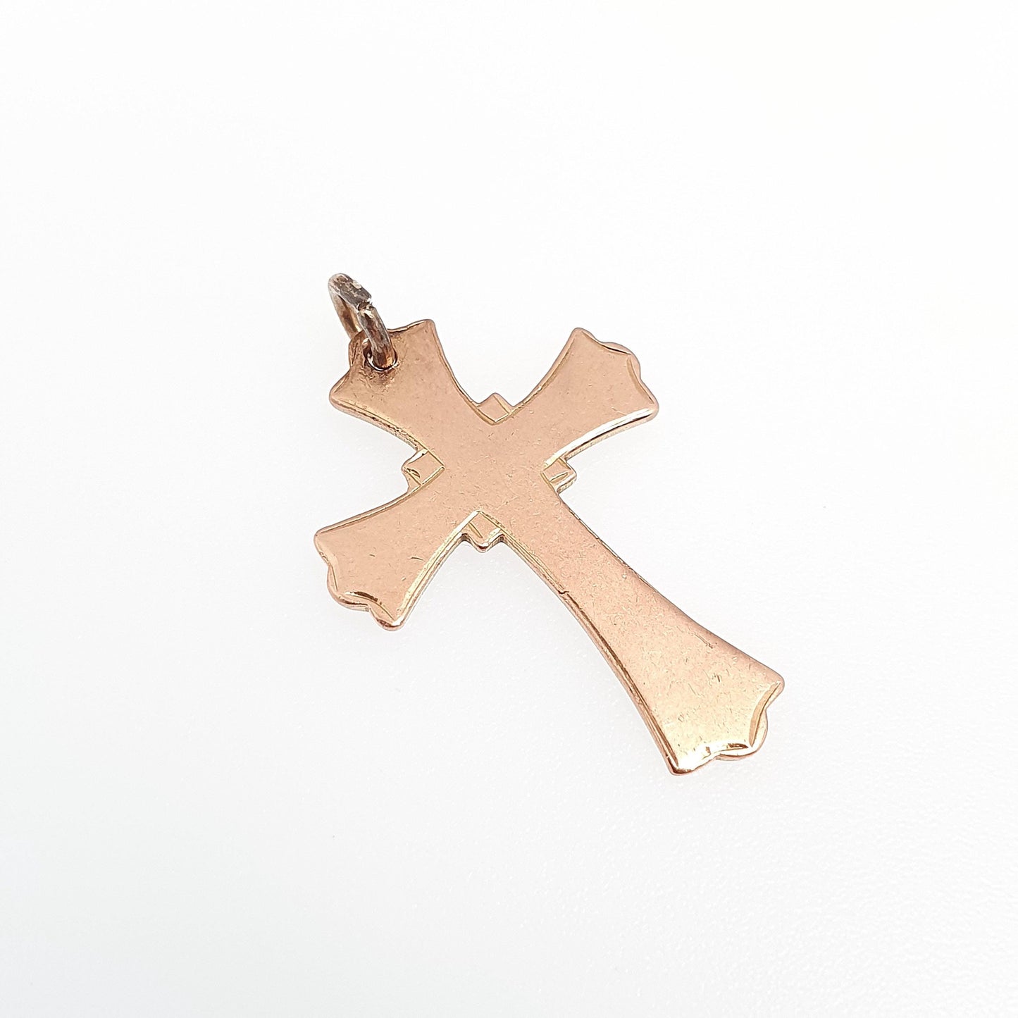 Antique 9ct 9k Rose Gold Crucifix Necklace Flared Cross Pendant Plain Smooth Solid 375 9kt Vintage Jewellery Jewelry