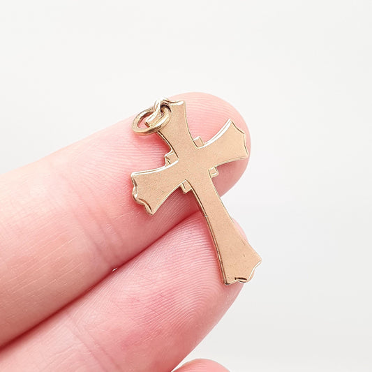Antique 9ct 9k Rose Gold Crucifix Necklace Flared Cross Pendant Plain Smooth Solid 375 9kt Vintage Jewellery Jewelry