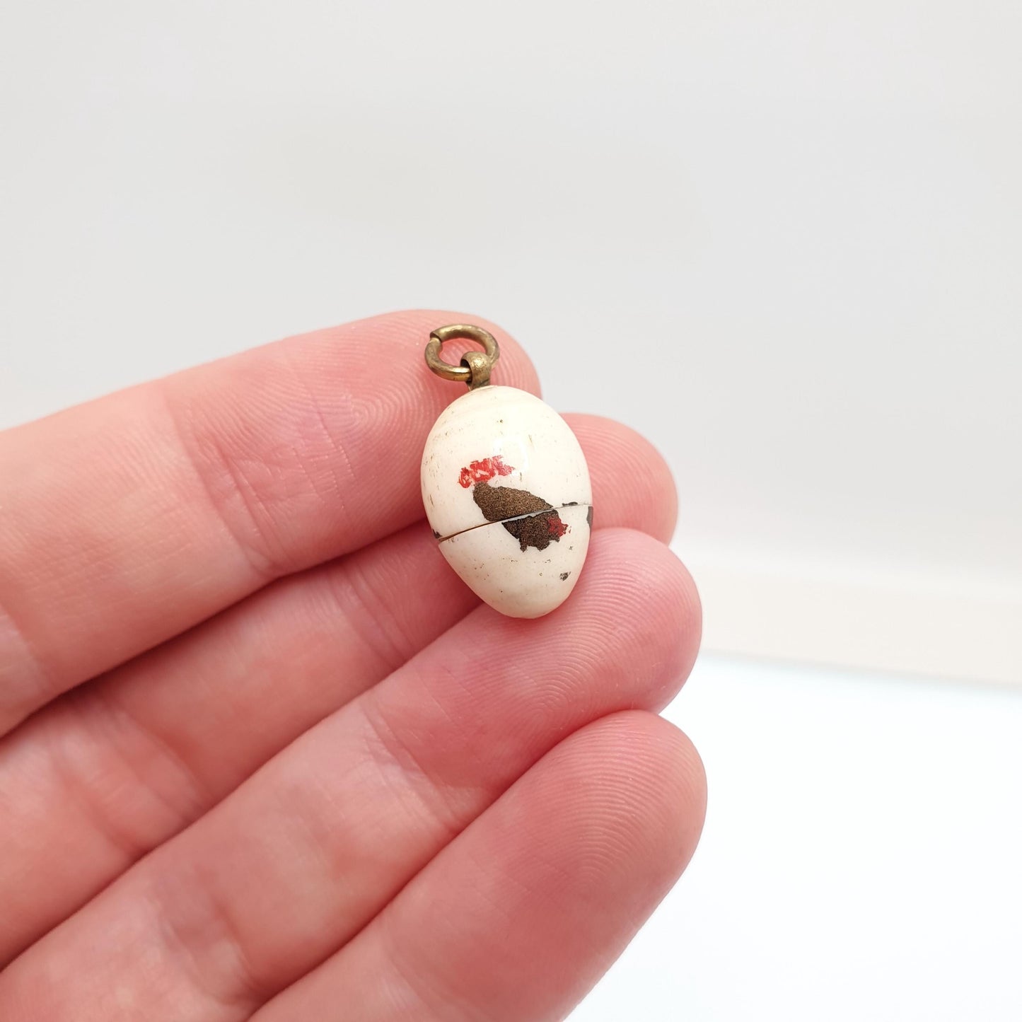 Antique Japanese Bone Chicken Egg Charm Pendant Necklace Opening Japan Vintage Jewelry Jewellery