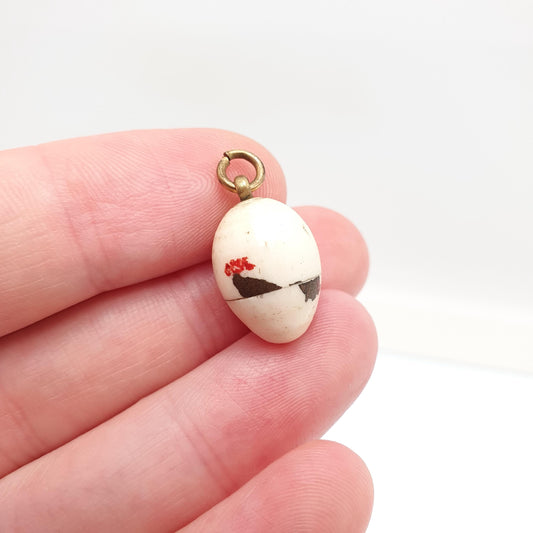 Antique Japanese Bone Chicken Egg Charm Pendant Necklace Opening Japan Vintage Jewelry Jewellery