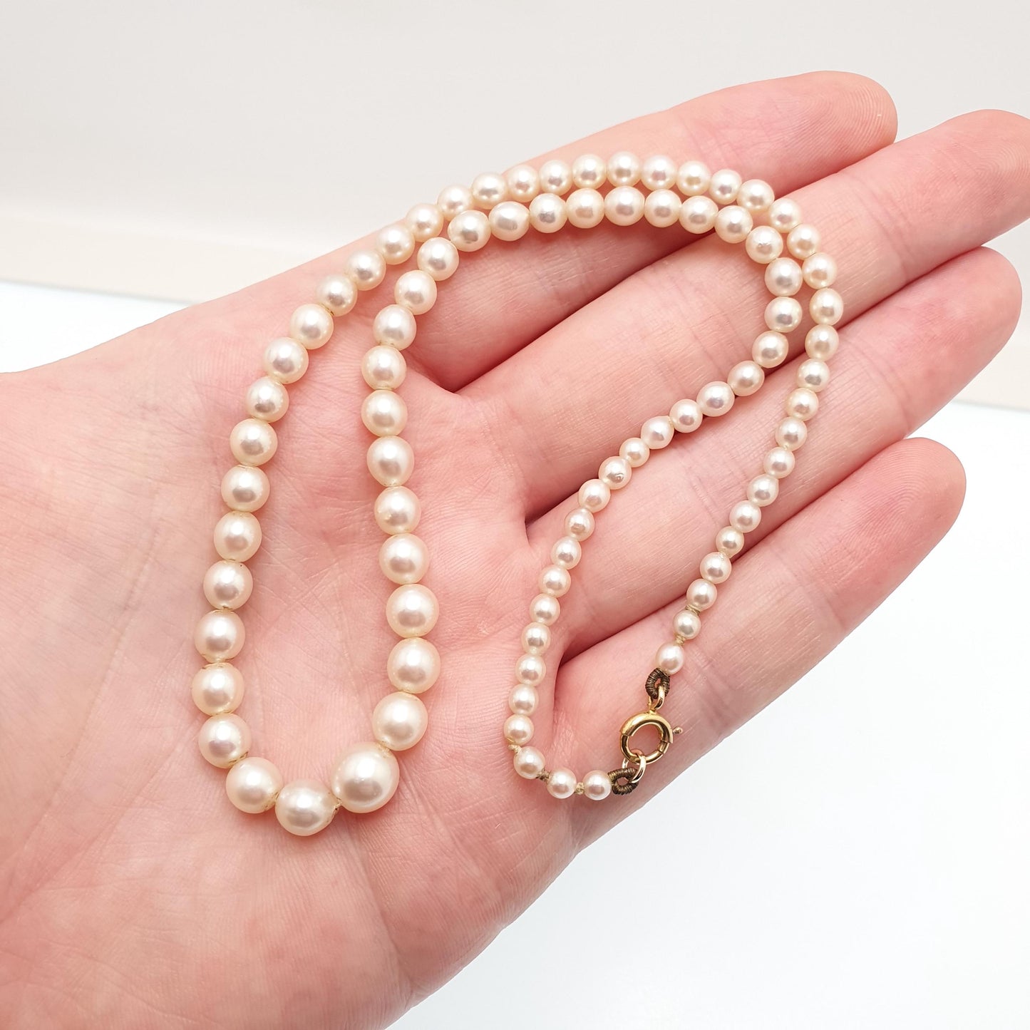 Antique 9ct 9k Cultured Pearl Necklace Gold Clasp 41cm 13.98g Vintage Solid 375 Genuine Real Pearls Jewelry Jewellery