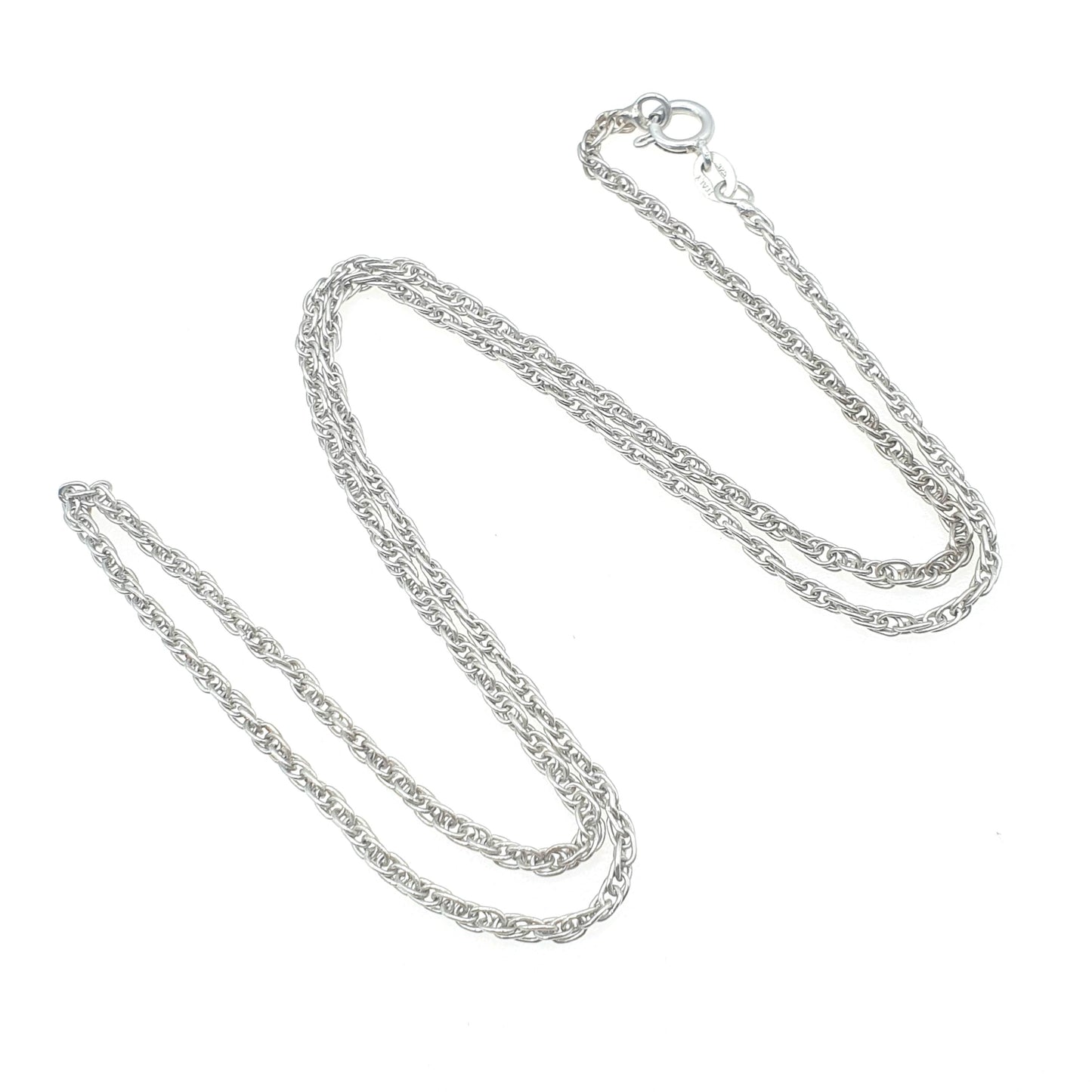Vintage Sterling Silver Rope Link Chain Necklace Helix Twist Links 56cm 7.51g Long Unisex Mens Womens Jewelry Jewellery Retro