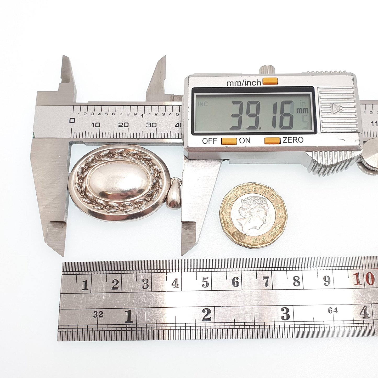 Antique Victorian Solid Silver Locket Wreath Leaf Border Big Large Oval Pendant Picture Photo Vintage 1800s Jewelry Jewellery