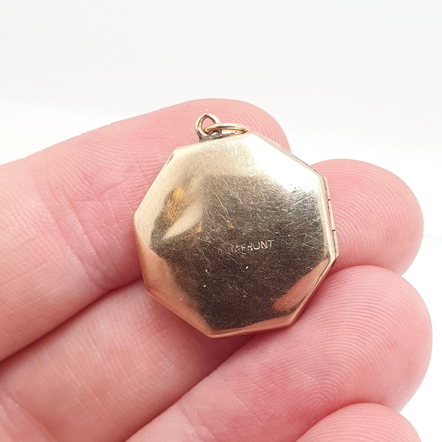 Antique 9ct 9k Gold Octagonal Locket Pendant Art Deco Engraved Solid 375 9kt Back & Front Picture Photo Vintage Necklace