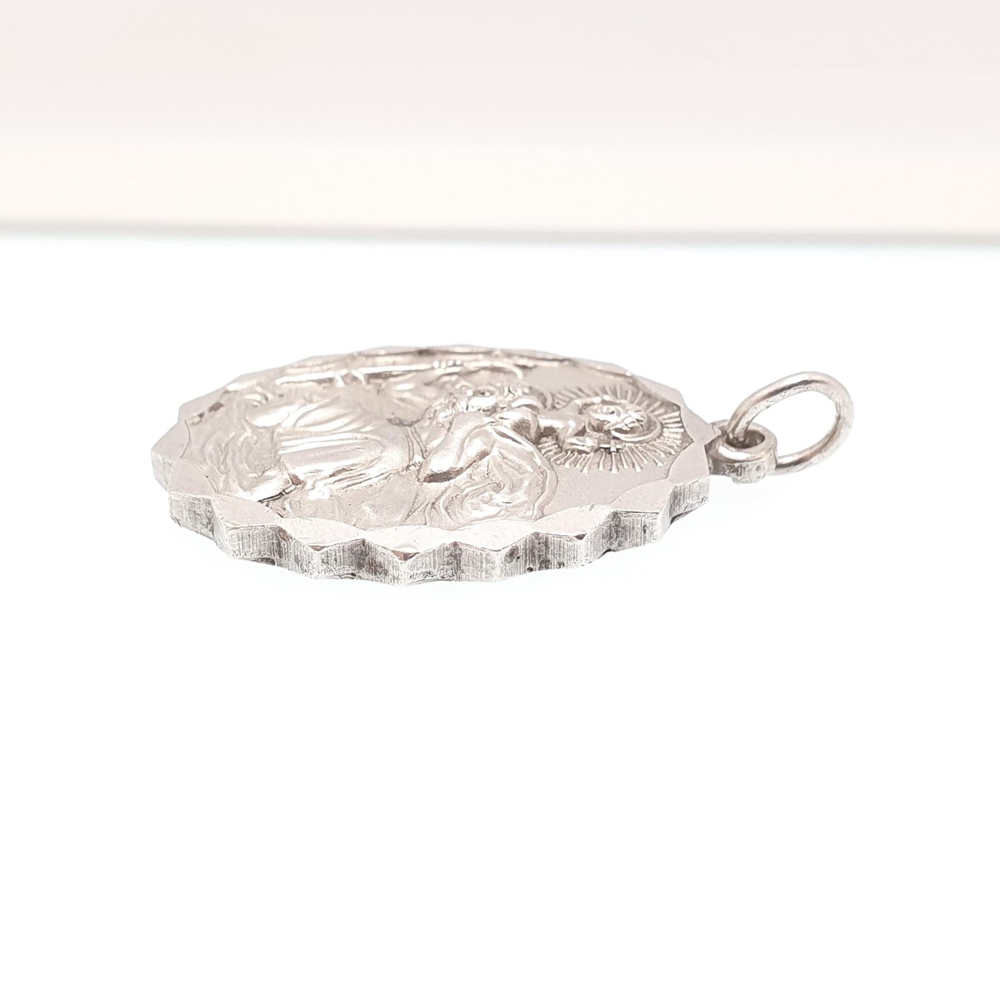 GEORG JENSEN Vintage Sterling Silver St Christopher Pendant Necklace Car Plane Oval Double Sided Necklace Saint Jewellery Jewelry Men Women
