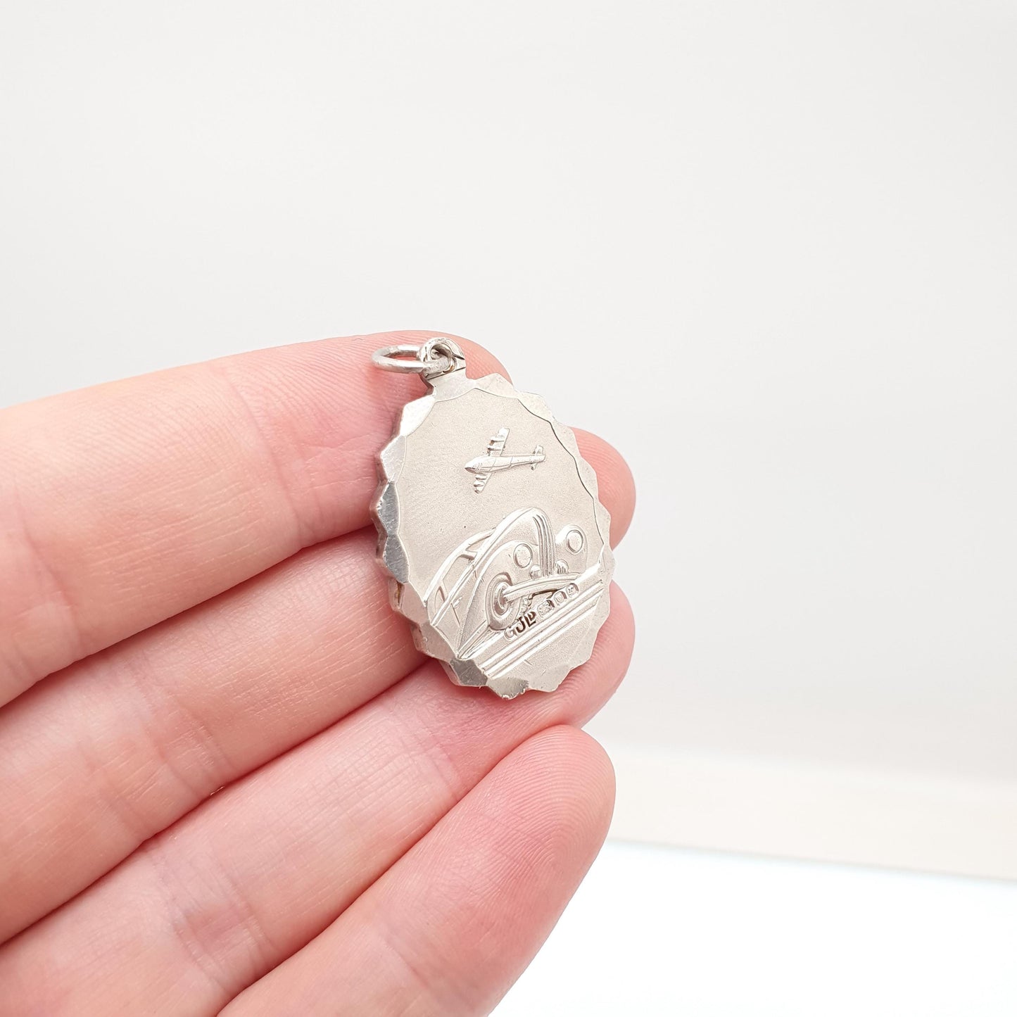 GEORG JENSEN Vintage Sterling Silver St Christopher Pendant Necklace Car Plane Oval Double Sided Necklace Saint Jewellery Jewelry Men Women