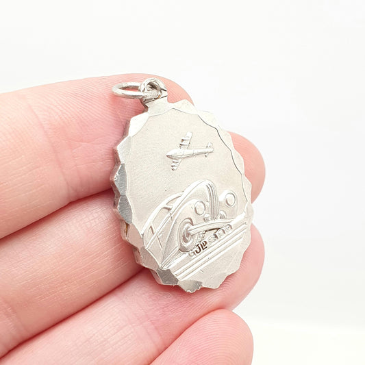 GEORG JENSEN Vintage Sterling Silver St Christopher Pendant Necklace Car Plane Oval Double Sided Necklace Saint Jewellery Jewelry Men Women