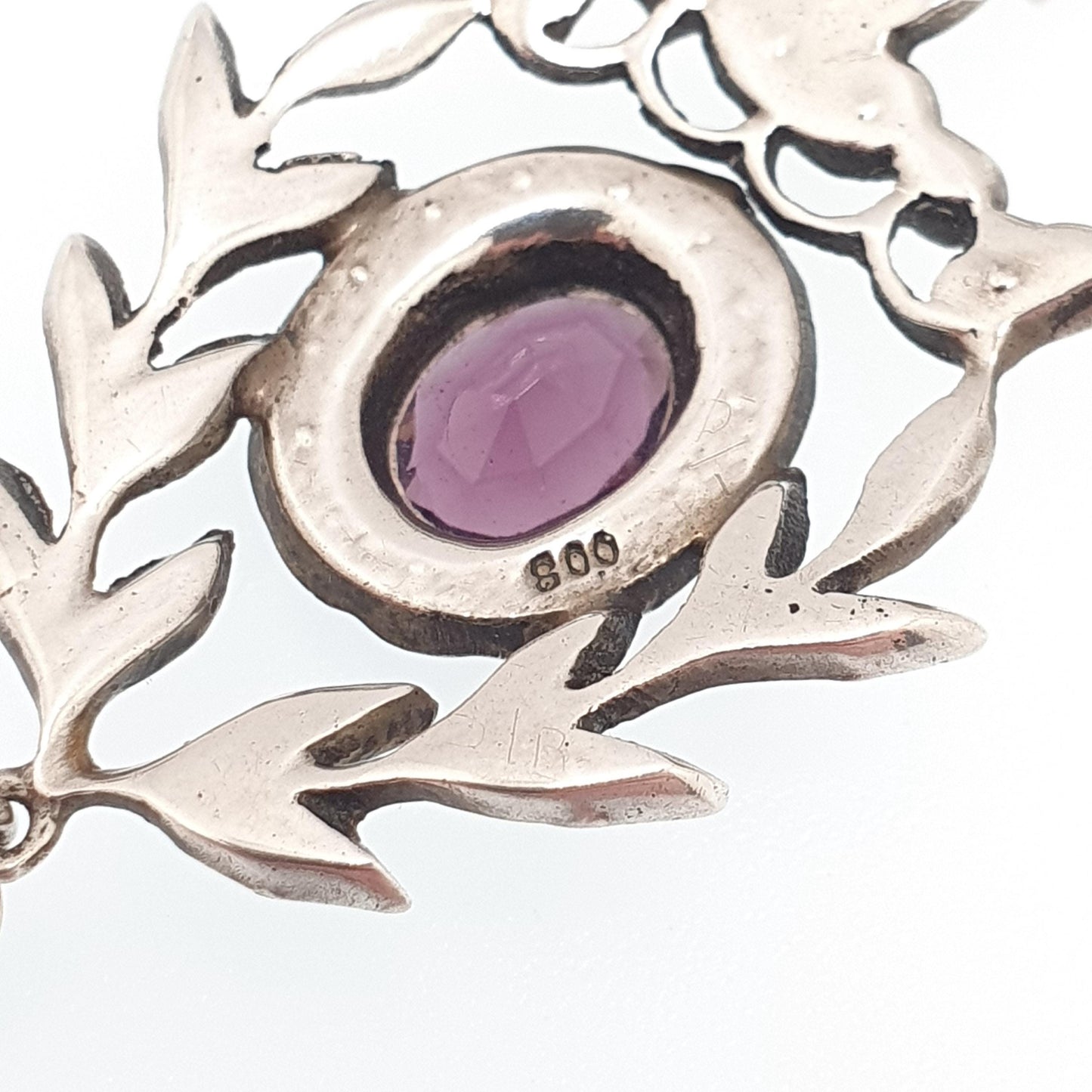 Antique Solid Silver Amethyst & Diamond Paste Pendant Necklace Art Nouveau Rare Vintage Womens Jewellery Jewelry