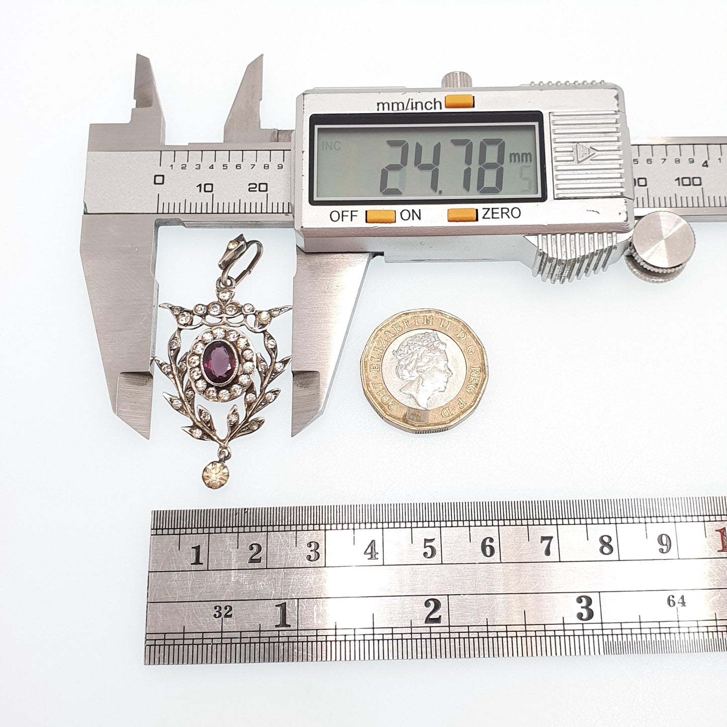 Antique Solid Silver Amethyst & Diamond Paste Pendant Necklace Art Nouveau Rare Vintage Womens Jewellery Jewelry