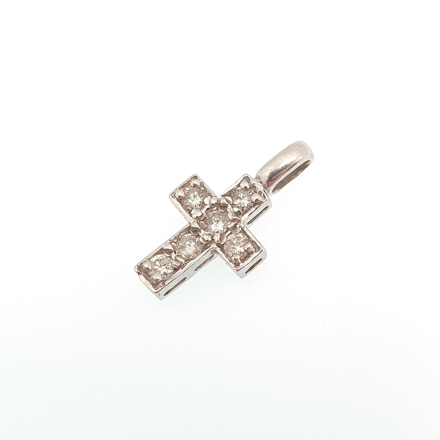 Vintage 9ct Gold Diamond Cross Crucifix Pendant Natural Diamonds Solid 9k 9kt 375 Necklace White Gold Jewelry