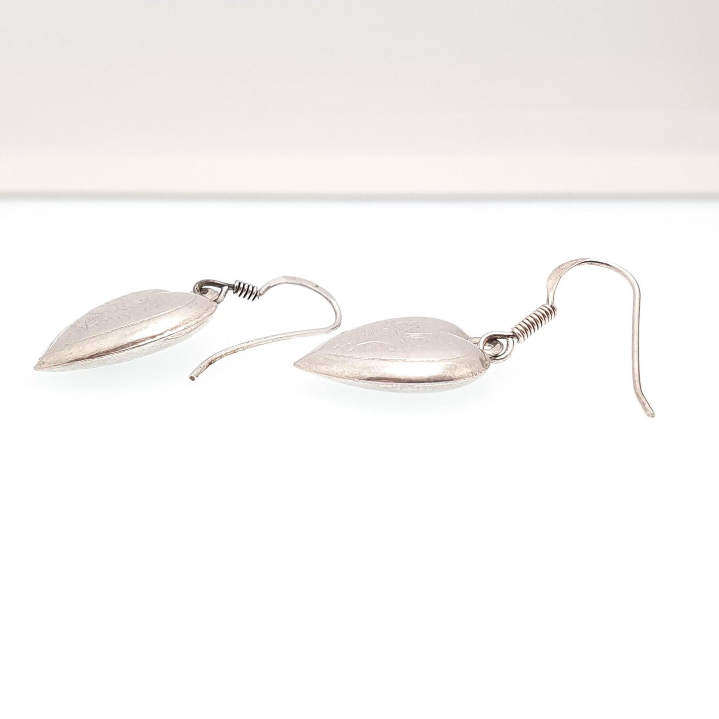 Antique Victorian Solid Silver Heart Bird Earrings Engraved Songbird Hook Dangle Womens Jewelry Vintage Jewellery