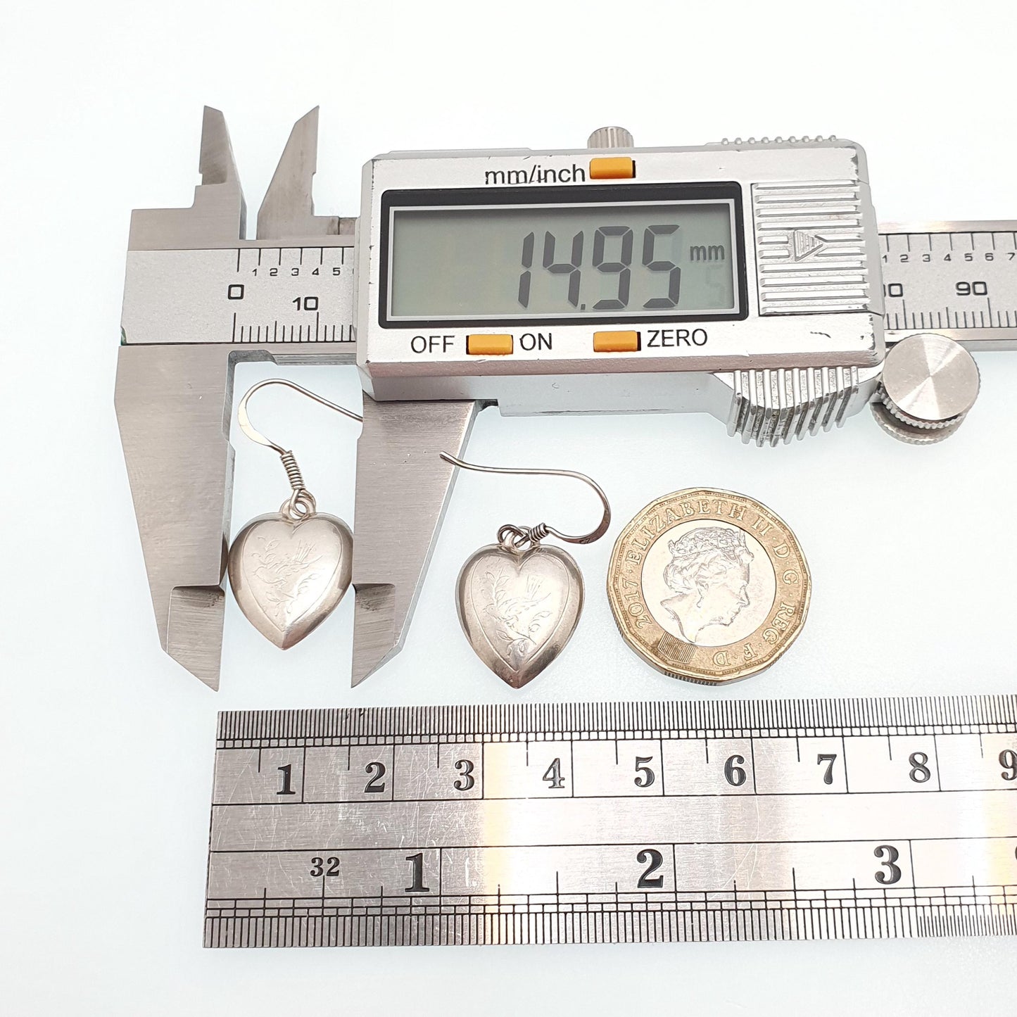 Antique Victorian Solid Silver Heart Bird Earrings Engraved Songbird Hook Dangle Womens Jewelry Vintage Jewellery