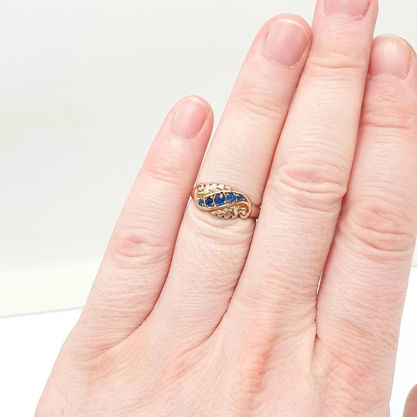 Antique 9ct Gold Sapphire Ring 1906 Hallmark Solid 375 9k 9kt Five 5 Gemstone Blue Womens Vintage Jewelry Jewellery