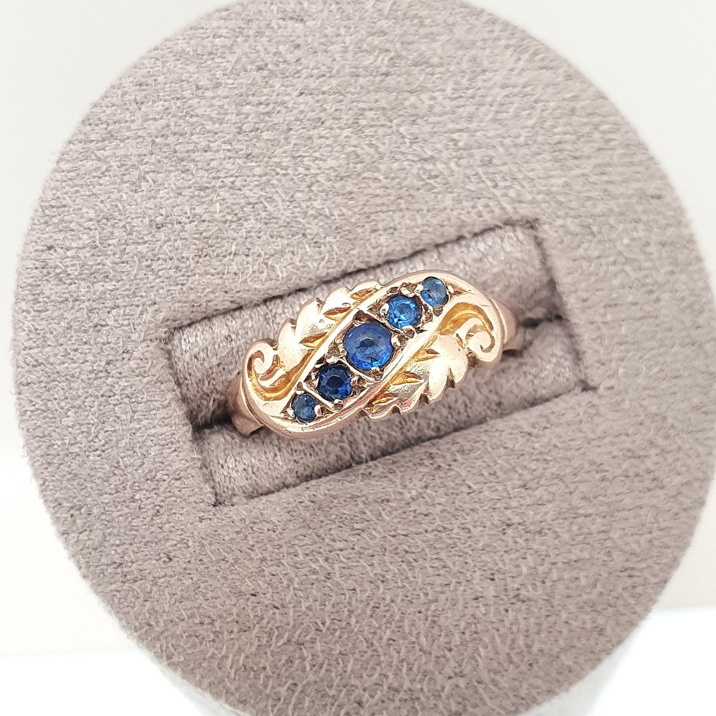 Antique 9ct Gold Sapphire Ring 1906 Hallmark Solid 375 9k 9kt Five 5 Gemstone Blue Womens Vintage Jewelry Jewellery