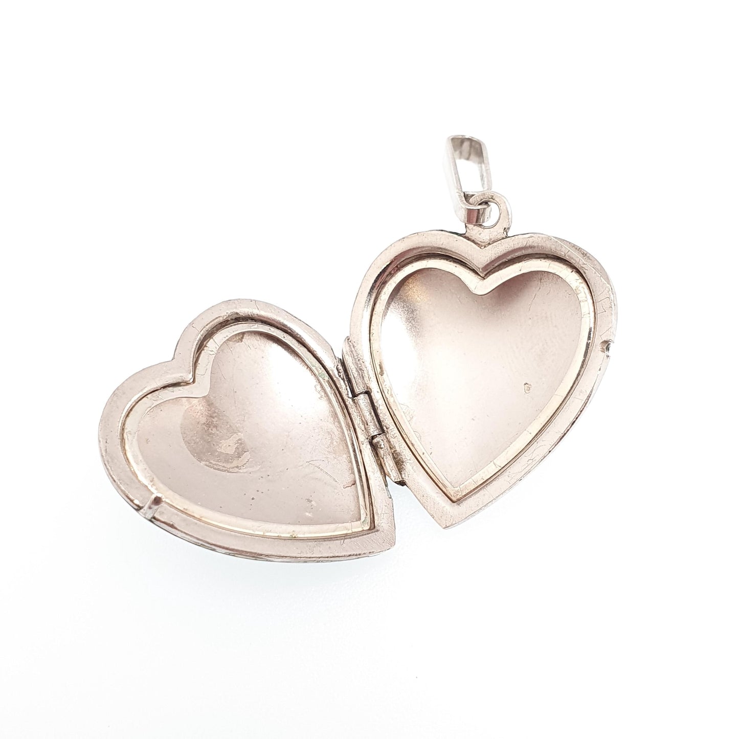 Vintage Solid Silver Enamel Heart Locket Hand Painted Navy Dark Blue Flowers Pendant Photo Picture Solid 925 Jewelry Jewellery