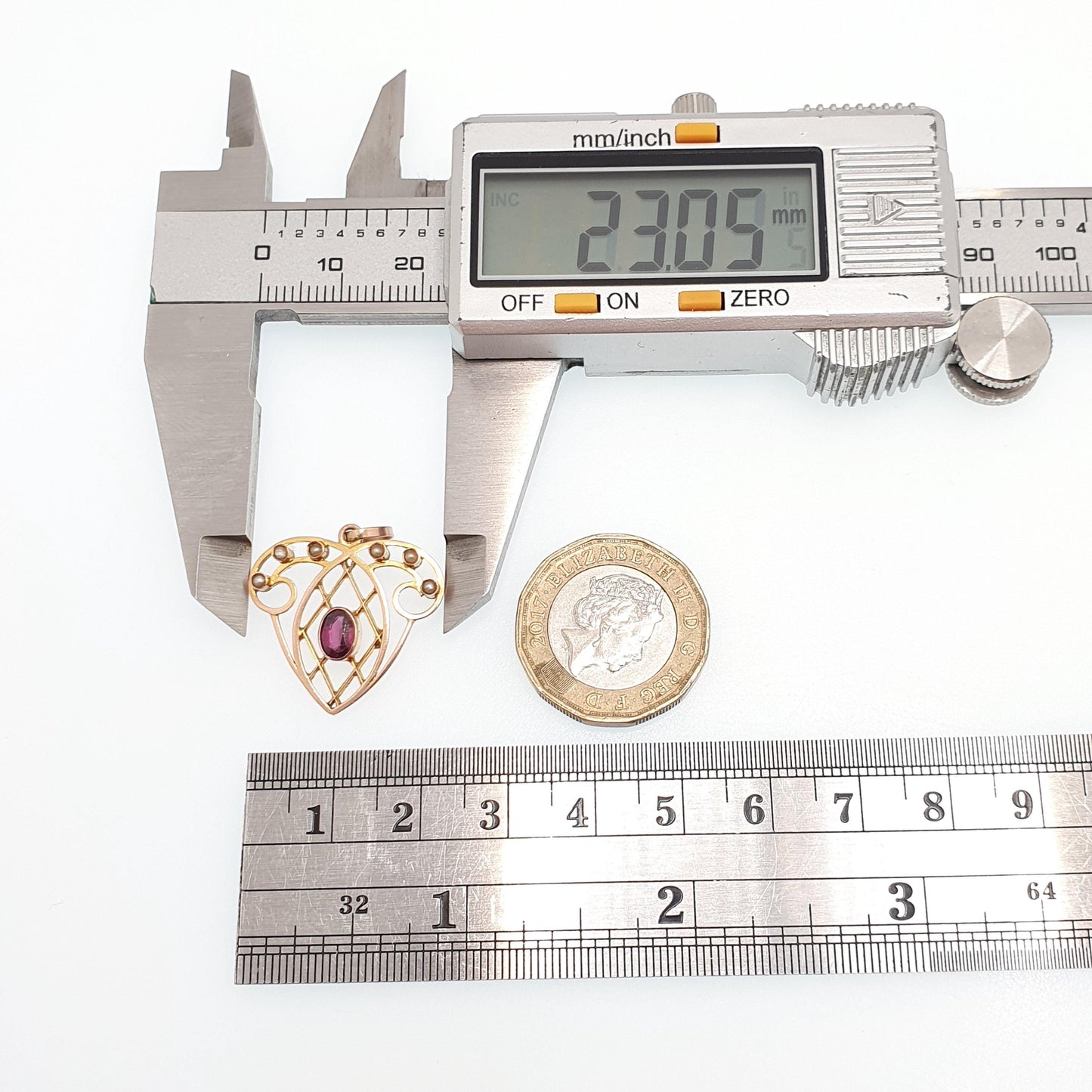 Antique 9ct Gold Heart Pendant Garnet Seed Pearl Necklace Solid 9k 375 Edwardian Hanging Openwork Vintage Womens Jewellery Jewelry