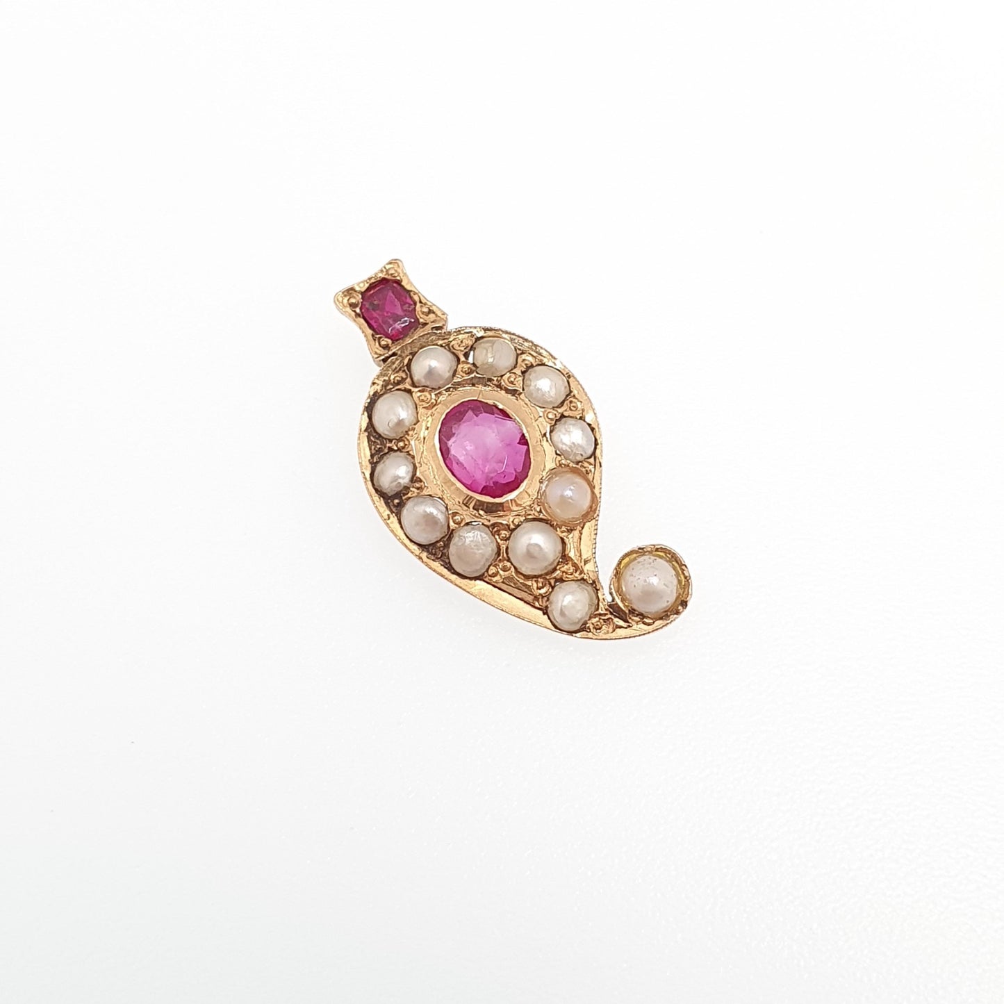 Antique Victorian 18ct 18k Gold Ruby Pearl Necklace Pendant Victorian Teardrop Solid 750 Vintage Jewelry Jewellery