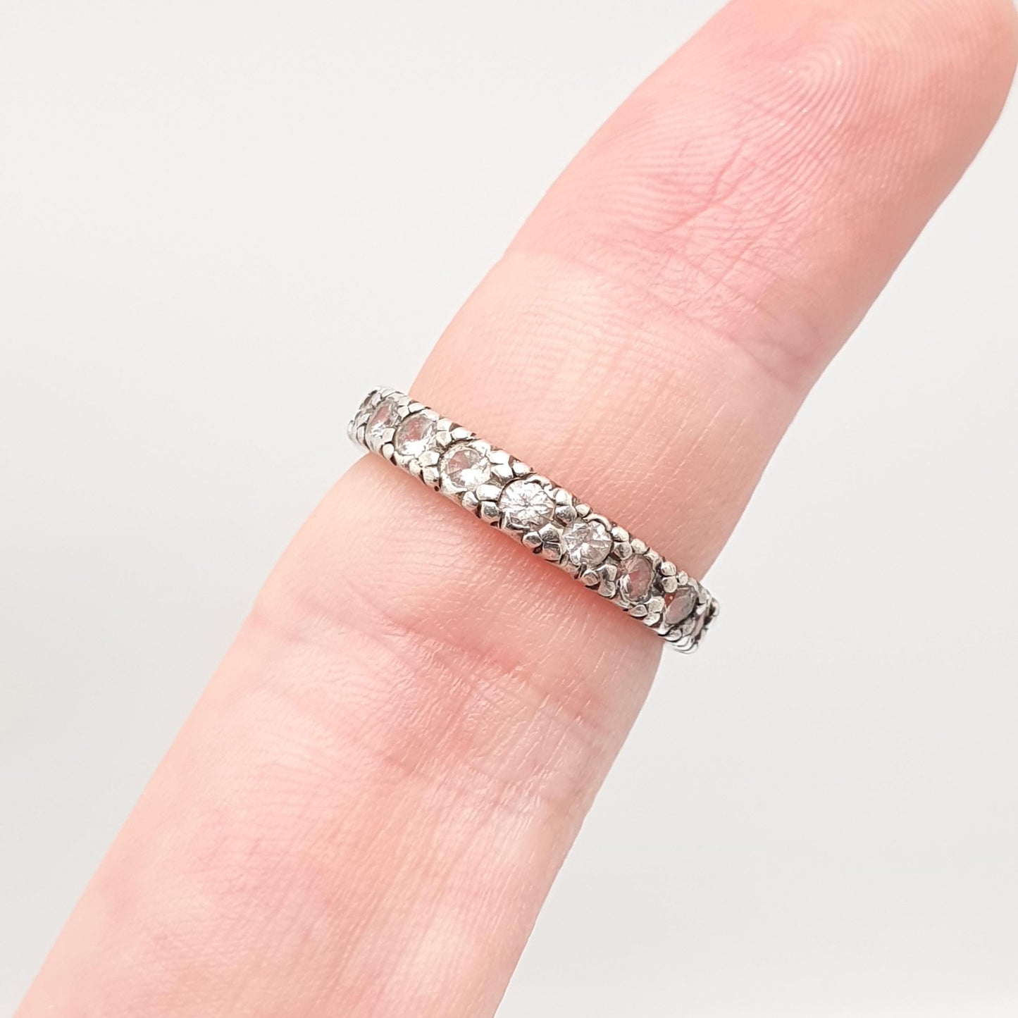 Antique Solid Silver Eternity Ring White Quartz Gemstone Art Deco 1920s Full Band Stacker Stacking Vintage Jewelry Jewellery