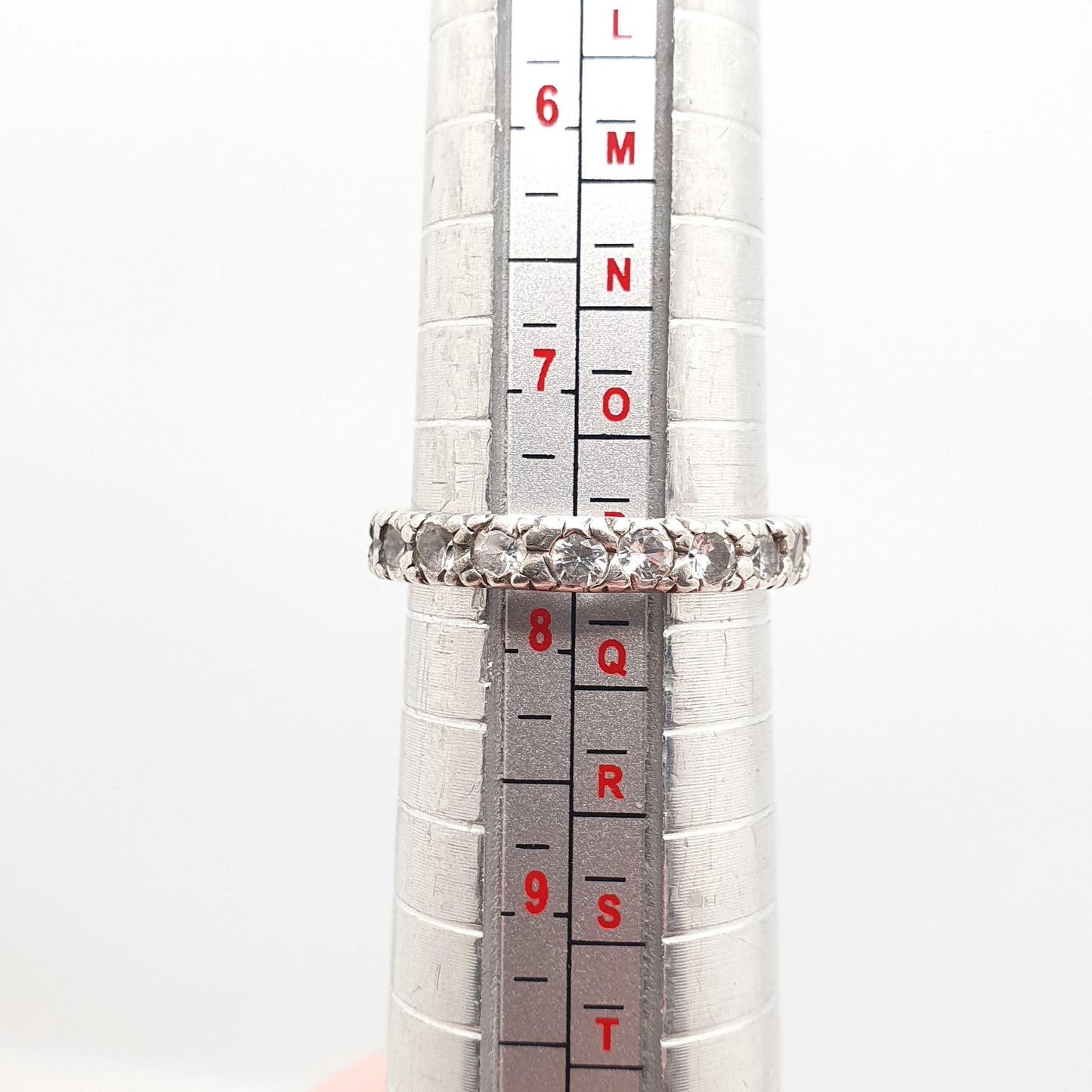 Antique Solid Silver Eternity Ring White Quartz Gemstone Art Deco 1920s Full Band Stacker Stacking Vintage Jewelry Jewellery