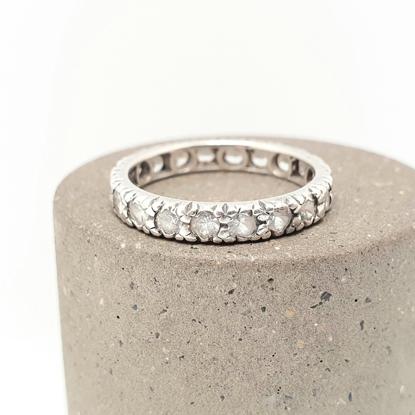 Antique Solid Silver Eternity Ring White Quartz Gemstone Art Deco 1920s Full Band Stacker Stacking Vintage Jewelry Jewellery