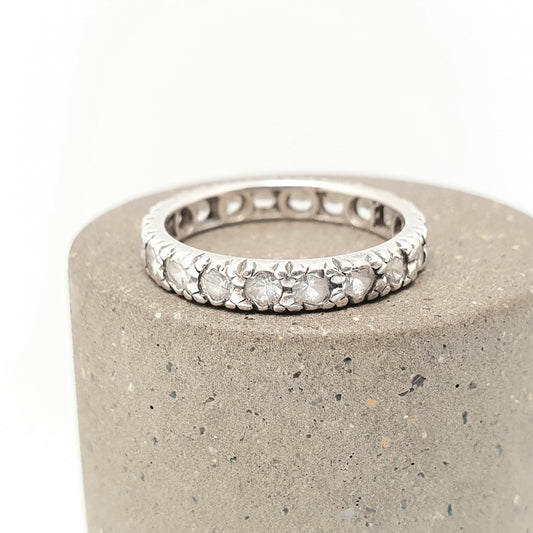 Antique Solid Silver Eternity Ring White Quartz Gemstone Art Deco 1920s Full Band Stacker Stacking Vintage Jewelry Jewellery