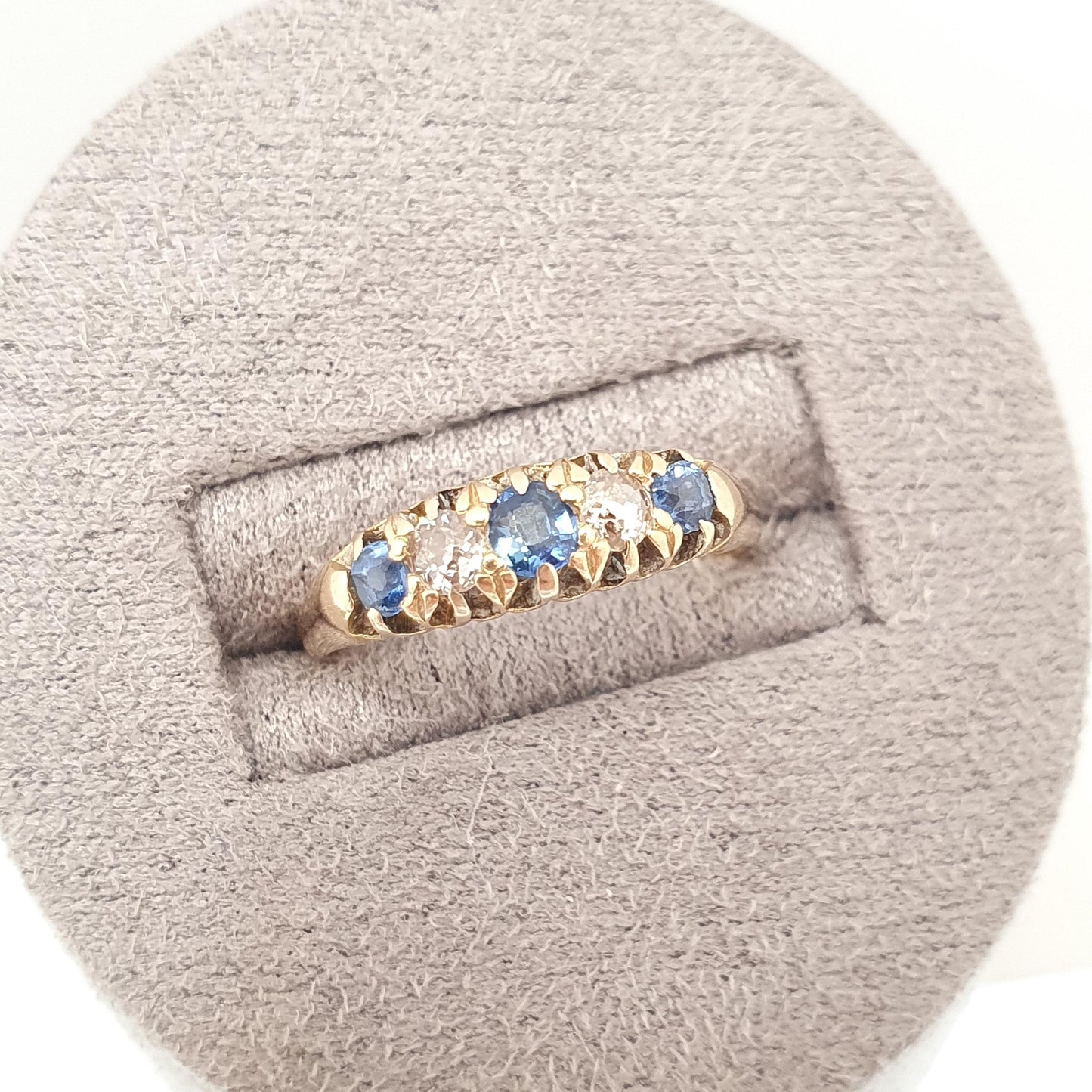Antique 18ct Gold Sapphire & Diamond Ring Solid 18k 750 Five Gemstone Edwardian Vintage Jewelry Jewellery