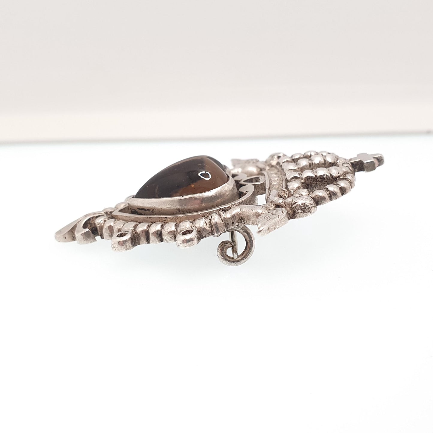 Antique Victorian Solid Silver Luckenbooth Brooch Angel Cherub Smoky Quartz Scottish Scotland Cairngorm Vintage Jewelry Jewellery