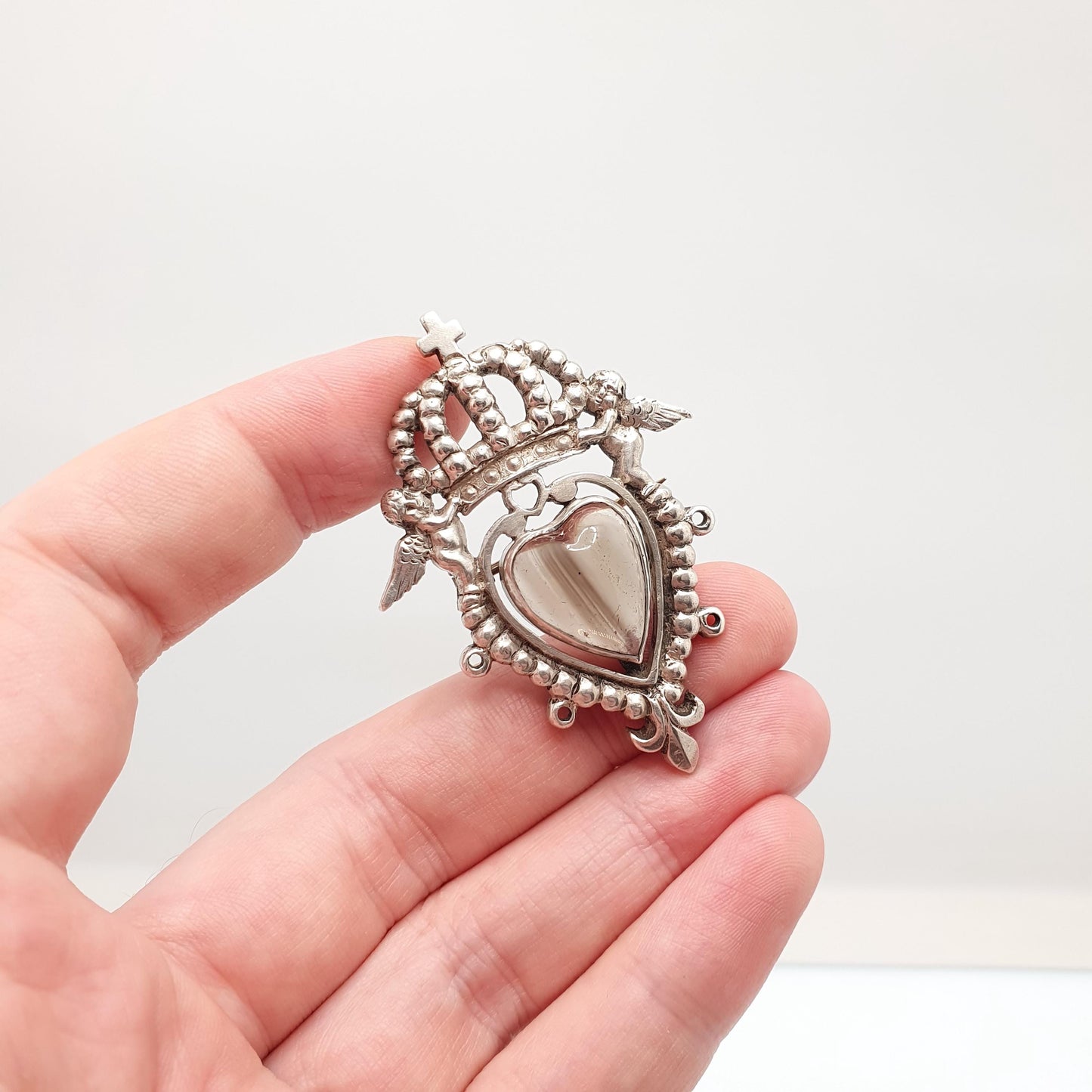 Antique Victorian Solid Silver Luckenbooth Brooch Angel Cherub Smoky Quartz Scottish Scotland Cairngorm Vintage Jewelry Jewellery