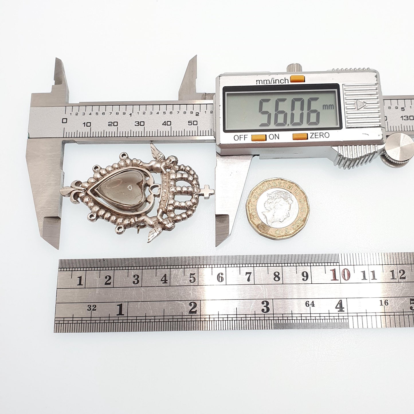 Antique Victorian Solid Silver Luckenbooth Brooch Angel Cherub Smoky Quartz Scottish Scotland Cairngorm Vintage Jewelry Jewellery