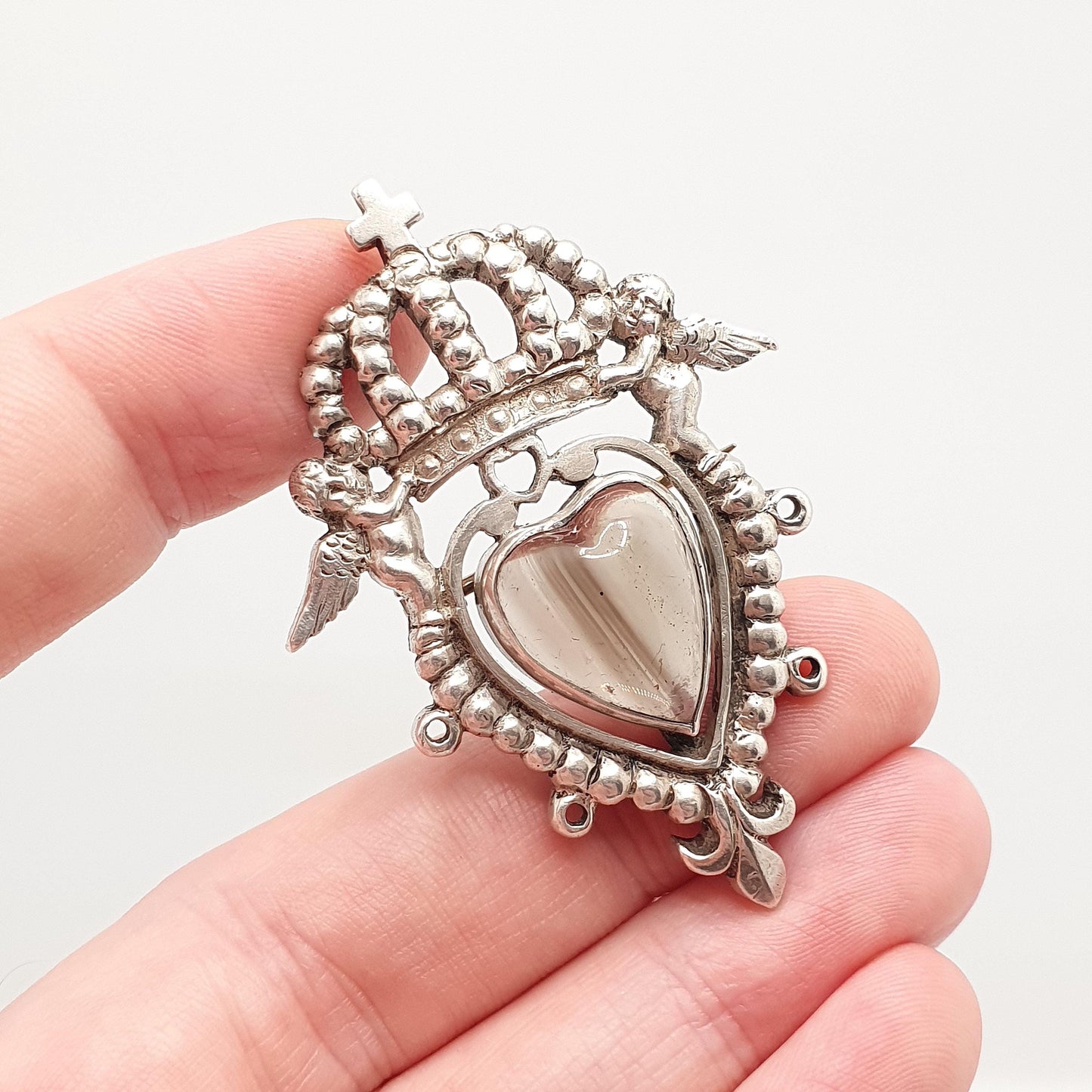 Antique Victorian Solid Silver Luckenbooth Brooch Angel Cherub Smoky Quartz Scottish Scotland Cairngorm Vintage Jewelry Jewellery